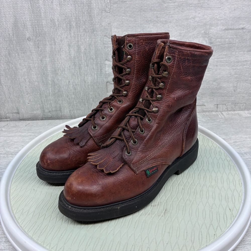 Vintage Laredo Kiltie Work Boots Mens 8.5 EE Brown Leather Lace Up Packer